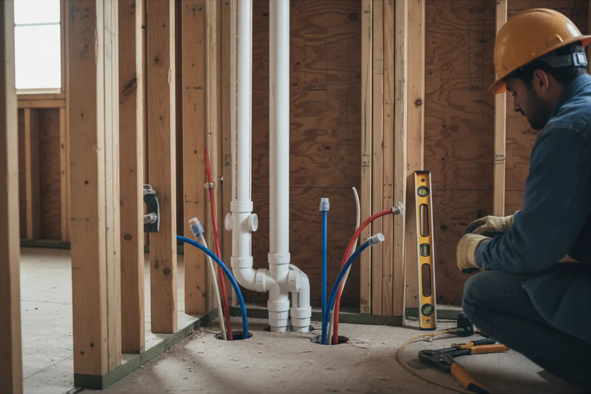 Drain and supply rough-in during Sump Pump Repair in Grafton